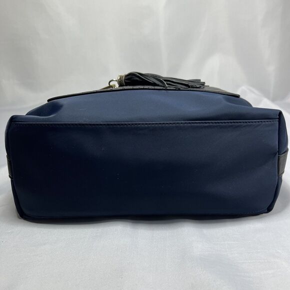 Karl Lagerfeld Paris Misto Black Leather and Blue Nylon Satchel Bag with Tags - Picture 13 of 15